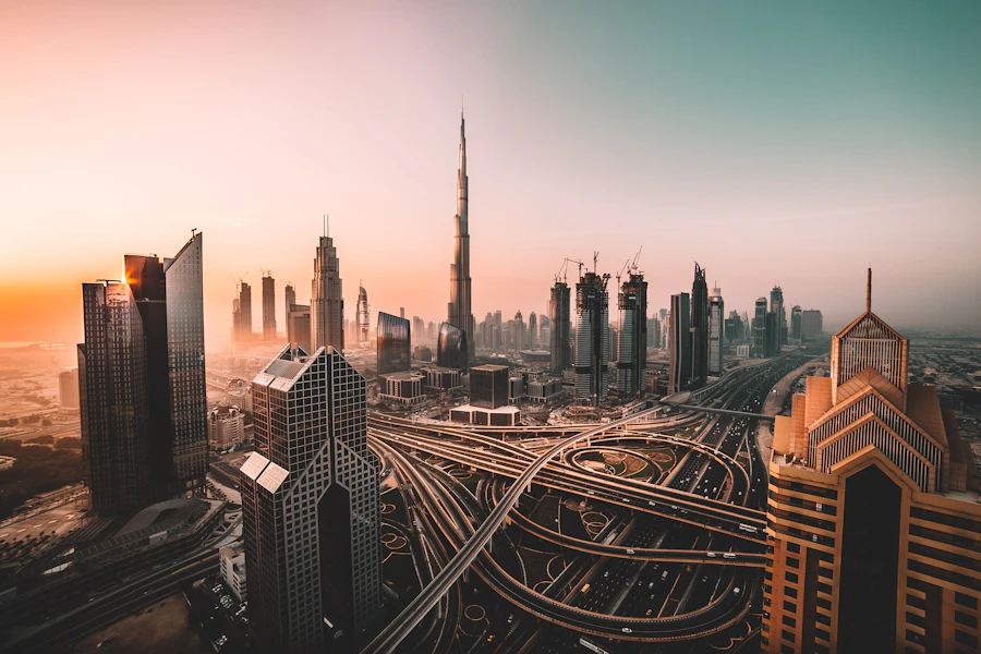 Dubai skyline and city buildings